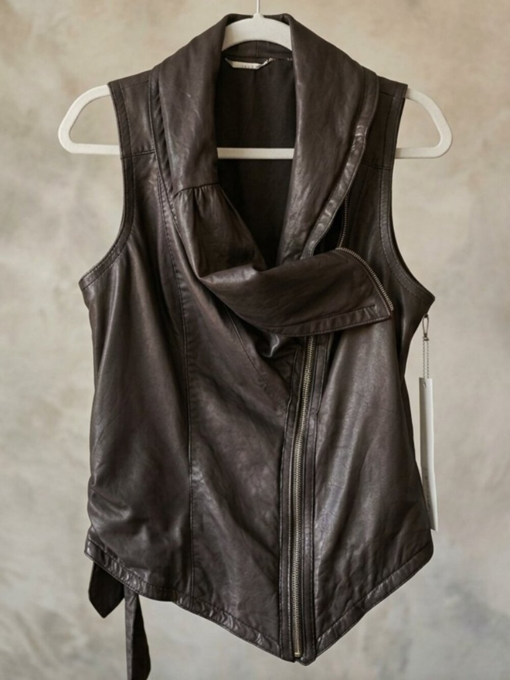 CORSON Lambskin Leather Asymmetric Zipper Biker Jacket Vest NWT!